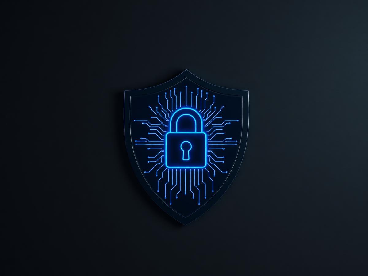 Cybersecurity shield with circuit pattern
